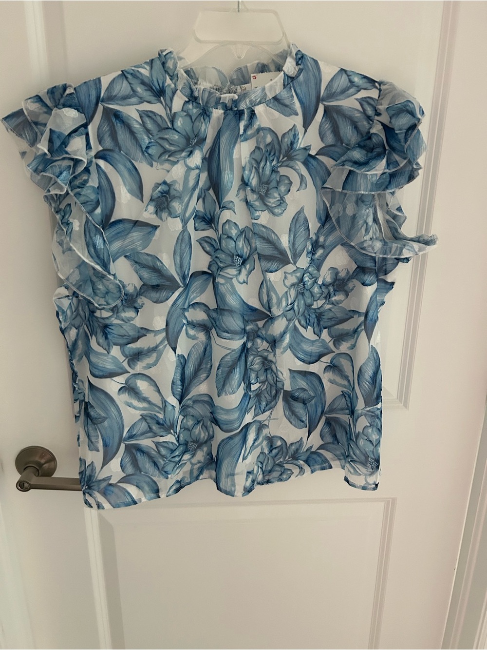Blue Floral Ruffle Sleeve Women’s Top